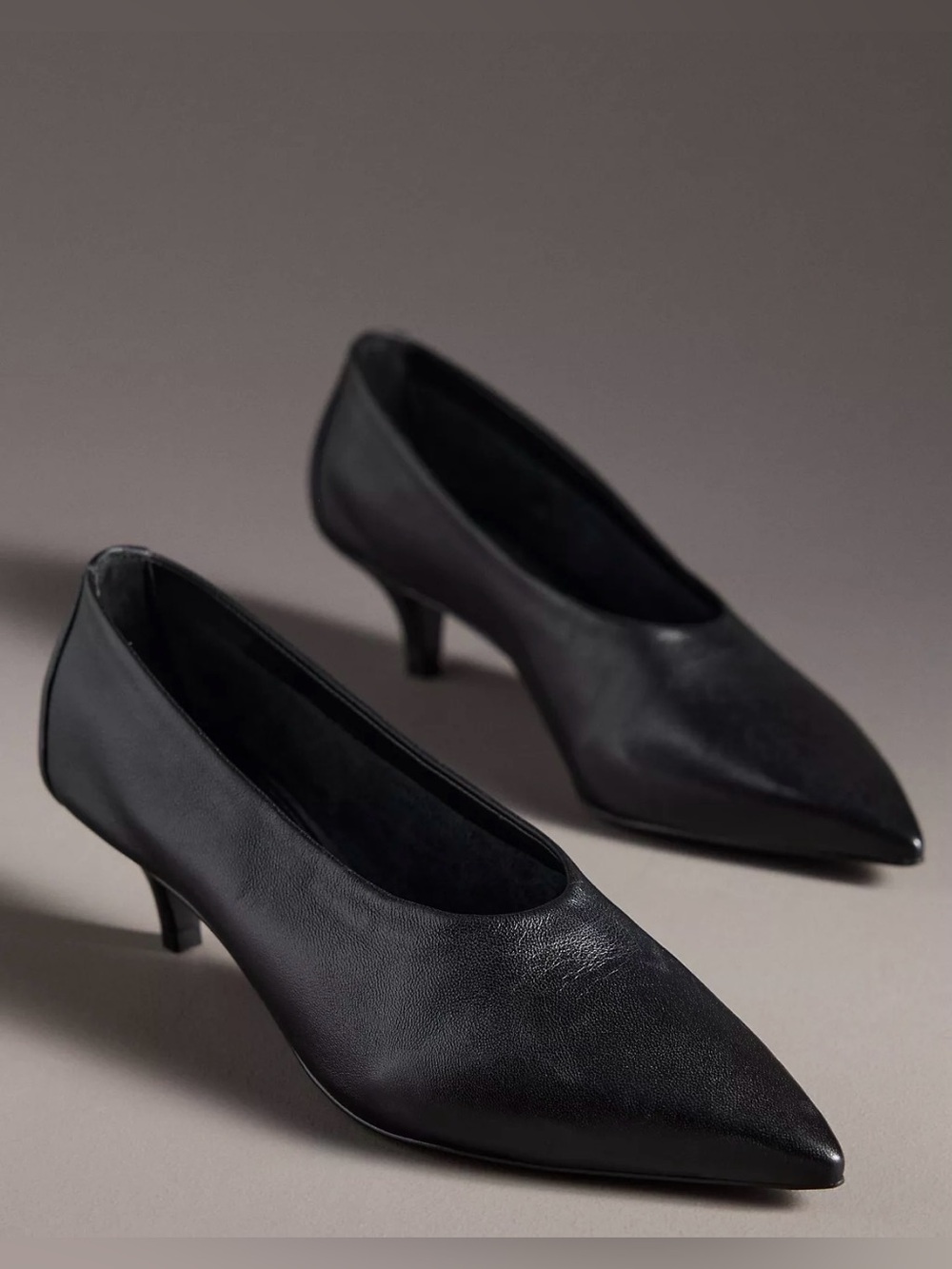 Anthropologie Black Pointed-Toe Kitten Heel Pumps